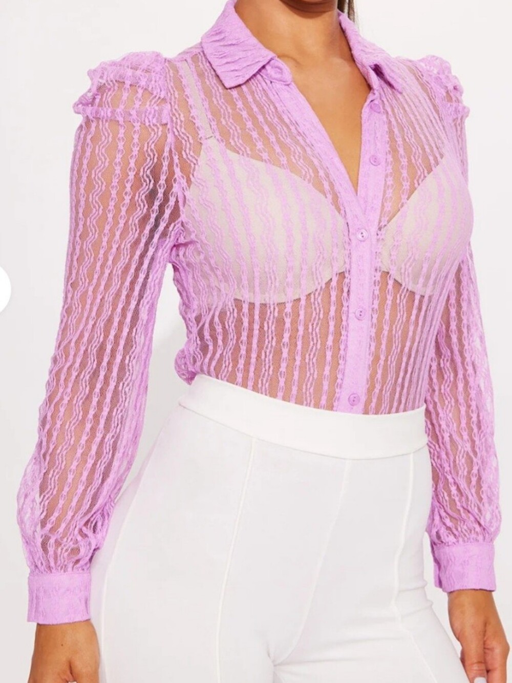 Lavender Lace Button-Front Bodysuit Top